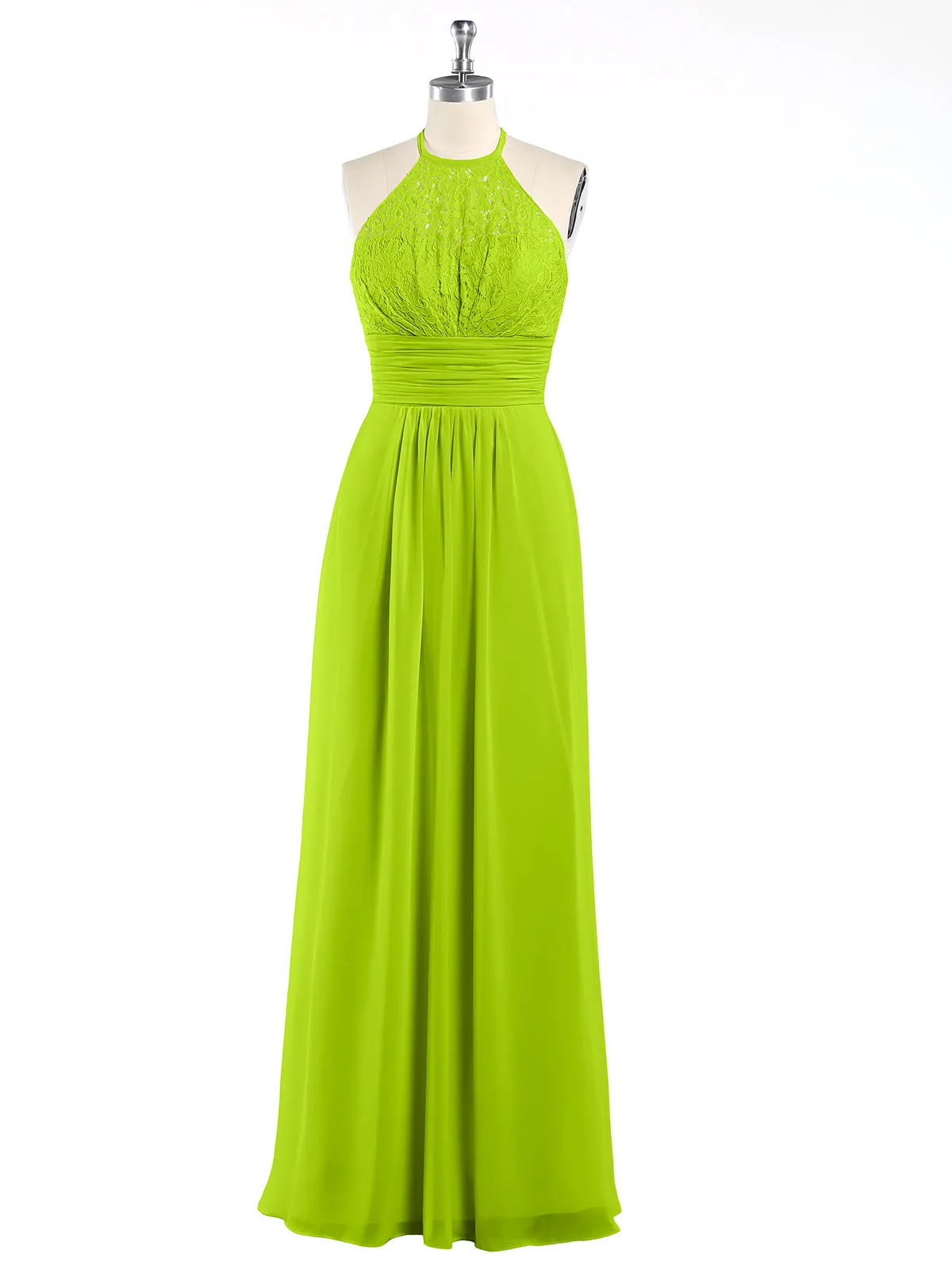 Halter Chiffon And Lace Long Dresses Lime Green