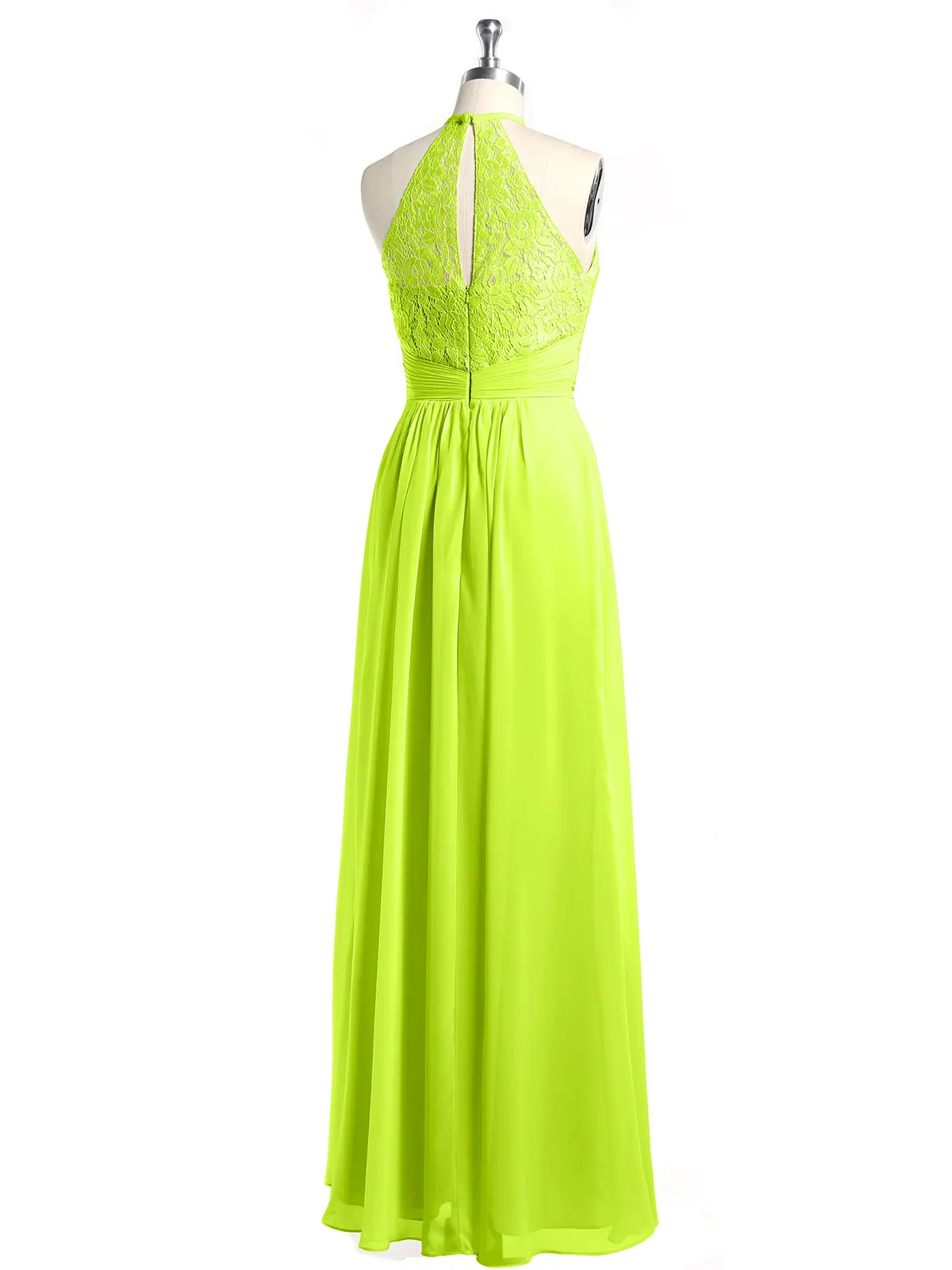 Halter Chiffon And Lace Long Dresses Lime Green