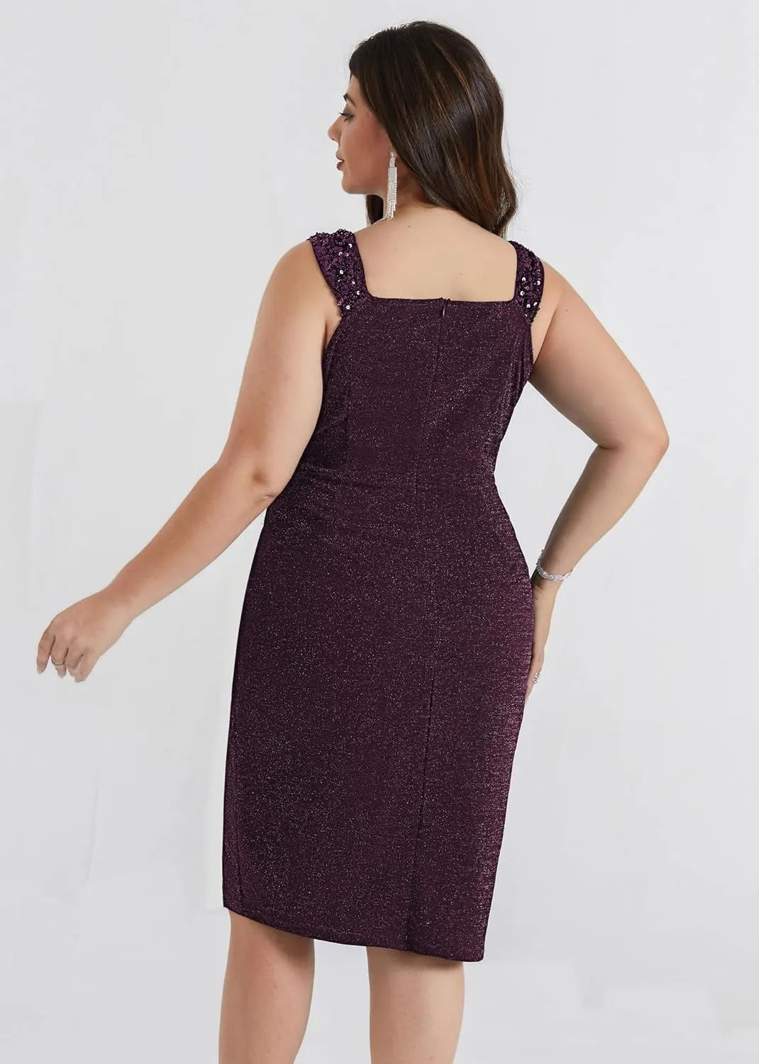 Hanna Nikole Plus Size Dress for Curvy Women Sequin Shoulder Strap Glitter Dress