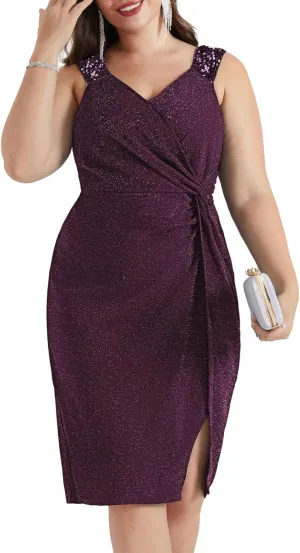 Hanna Nikole Plus Size Dress for Curvy Women Sequin Shoulder Strap Glitter Dress