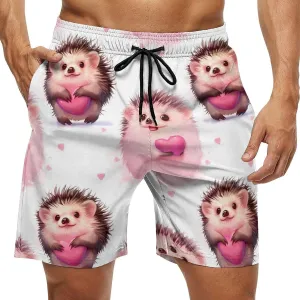 Hedgehogs Hearts Men's Swim Trunks Quick Dry Board Shorts Breathable Summer Beach Shorts Bathing Suits