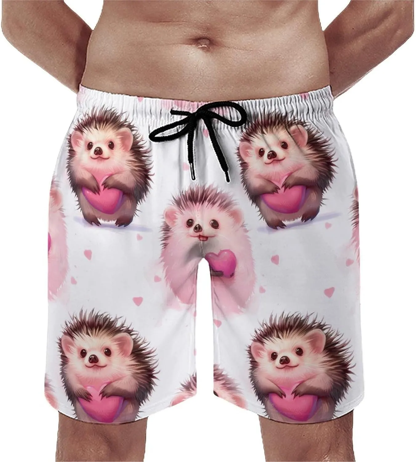 Hedgehogs Hearts Men's Swim Trunks Quick Dry Board Shorts Breathable Summer Beach Shorts Bathing Suits