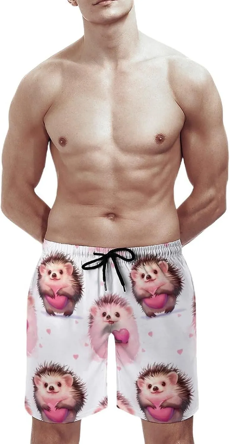 Hedgehogs Hearts Men's Swim Trunks Quick Dry Board Shorts Breathable Summer Beach Shorts Bathing Suits