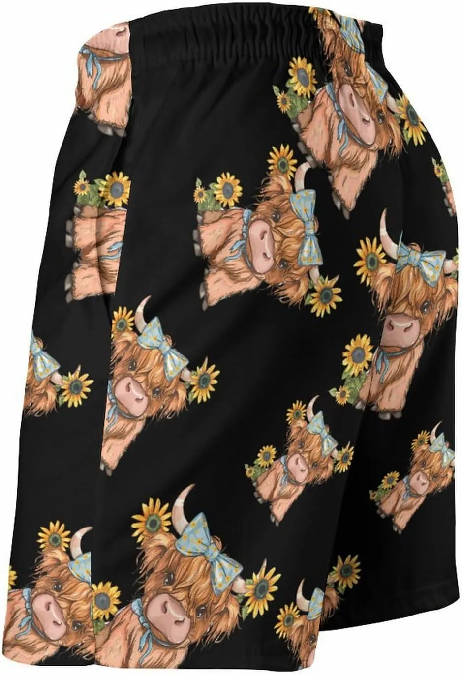 Highland Cow With Sunflowers Men's Swim Trunks Quick Dry Board Shorts Breathable Summer Beach Shorts Bathing Suits