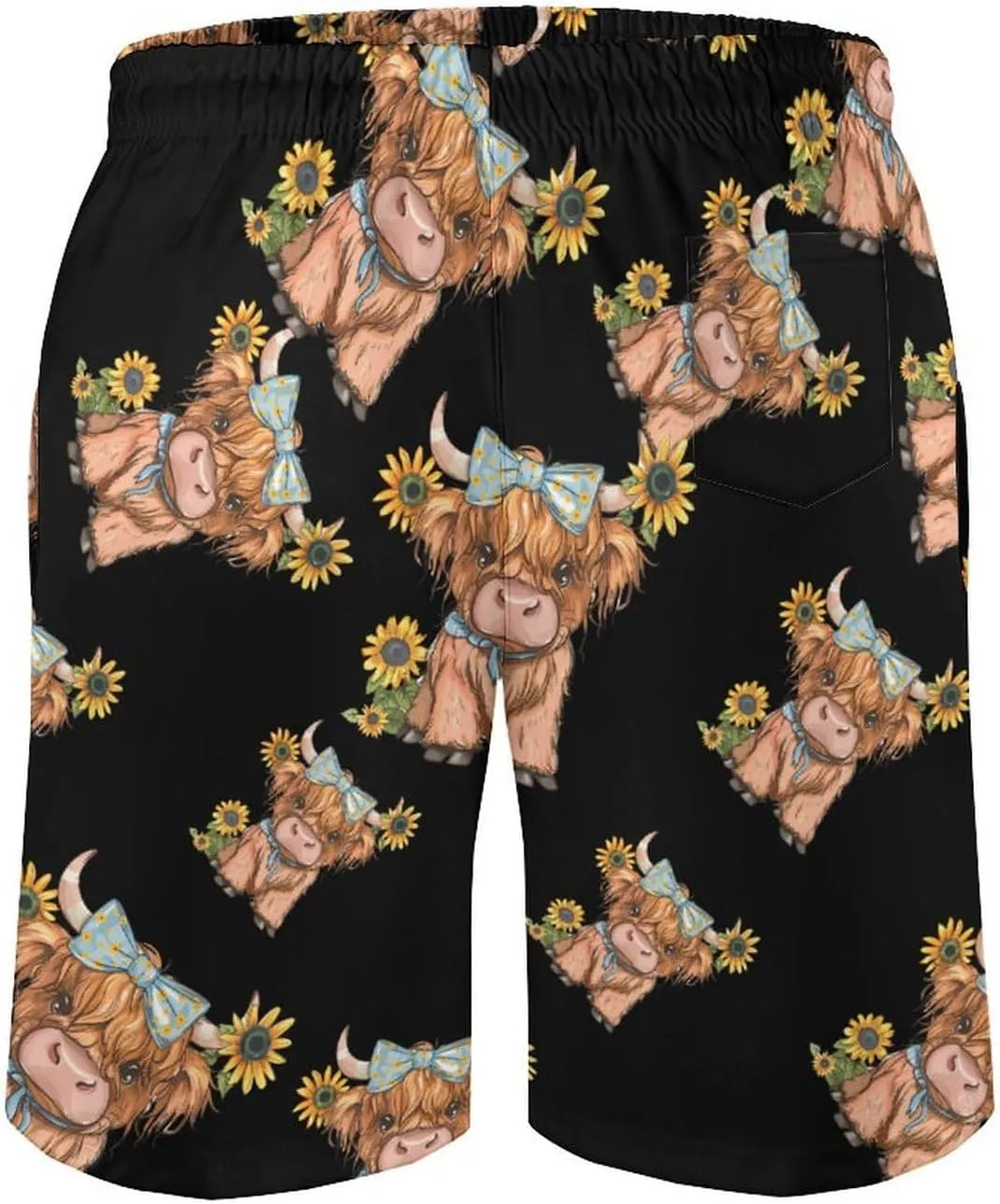 Highland Cow With Sunflowers Men's Swim Trunks Quick Dry Board Shorts Breathable Summer Beach Shorts Bathing Suits