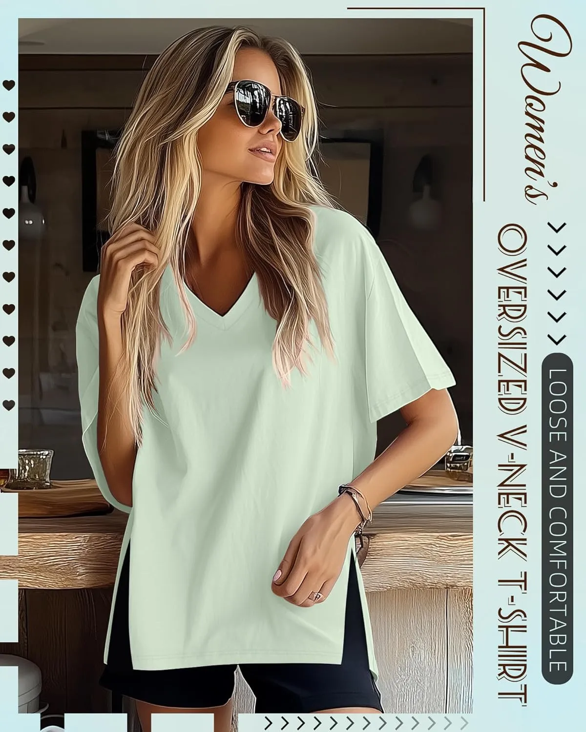 Huukeay 3 Pack Oversized Shirts for Women V Neck Workout T Shirt Casual Side Split Tee Short Sleeve Loose Tops Tunic Tops