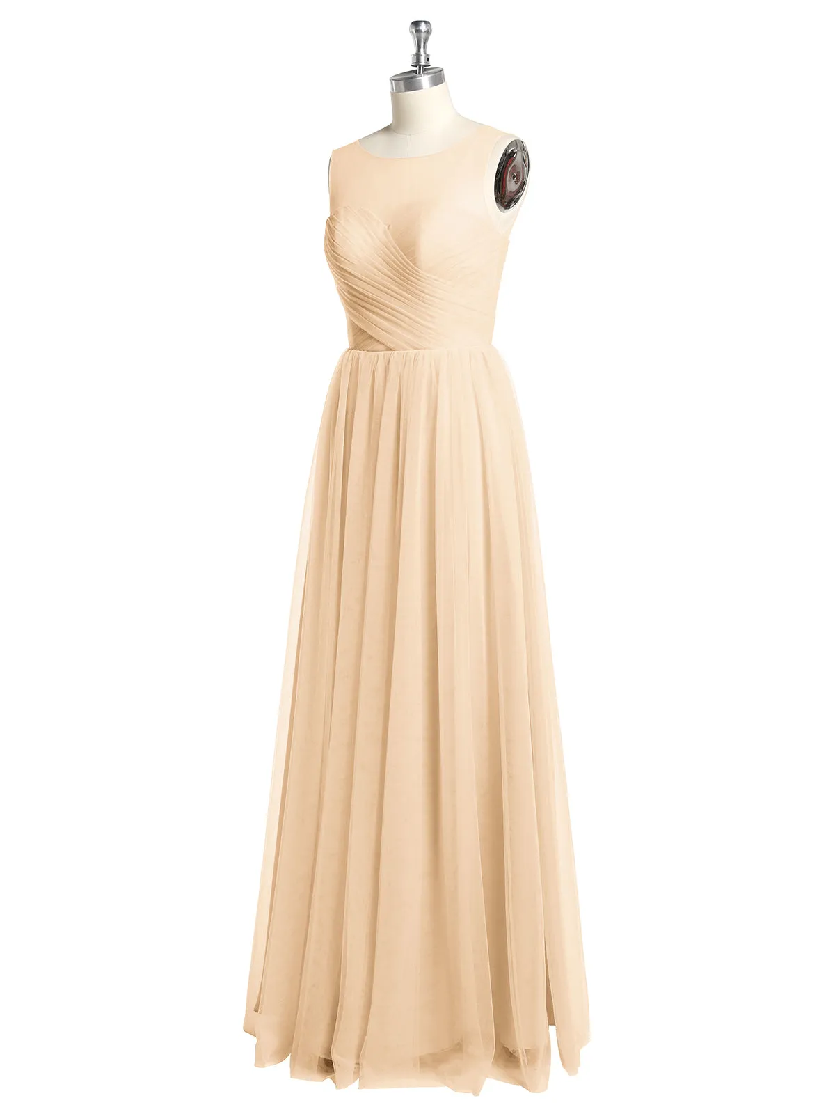 Illusion Neck Cross Tulle Bridesmaid Dresses-Peach