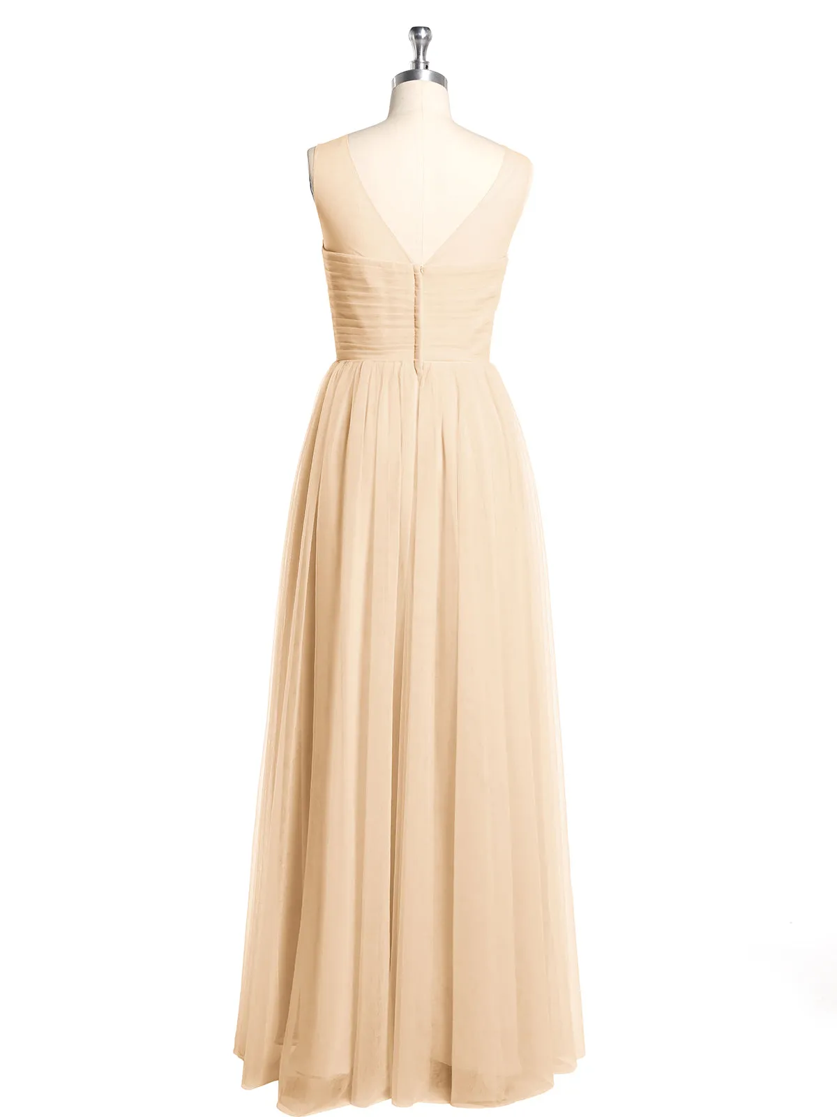 Illusion Neck Cross Tulle Bridesmaid Dresses-Peach