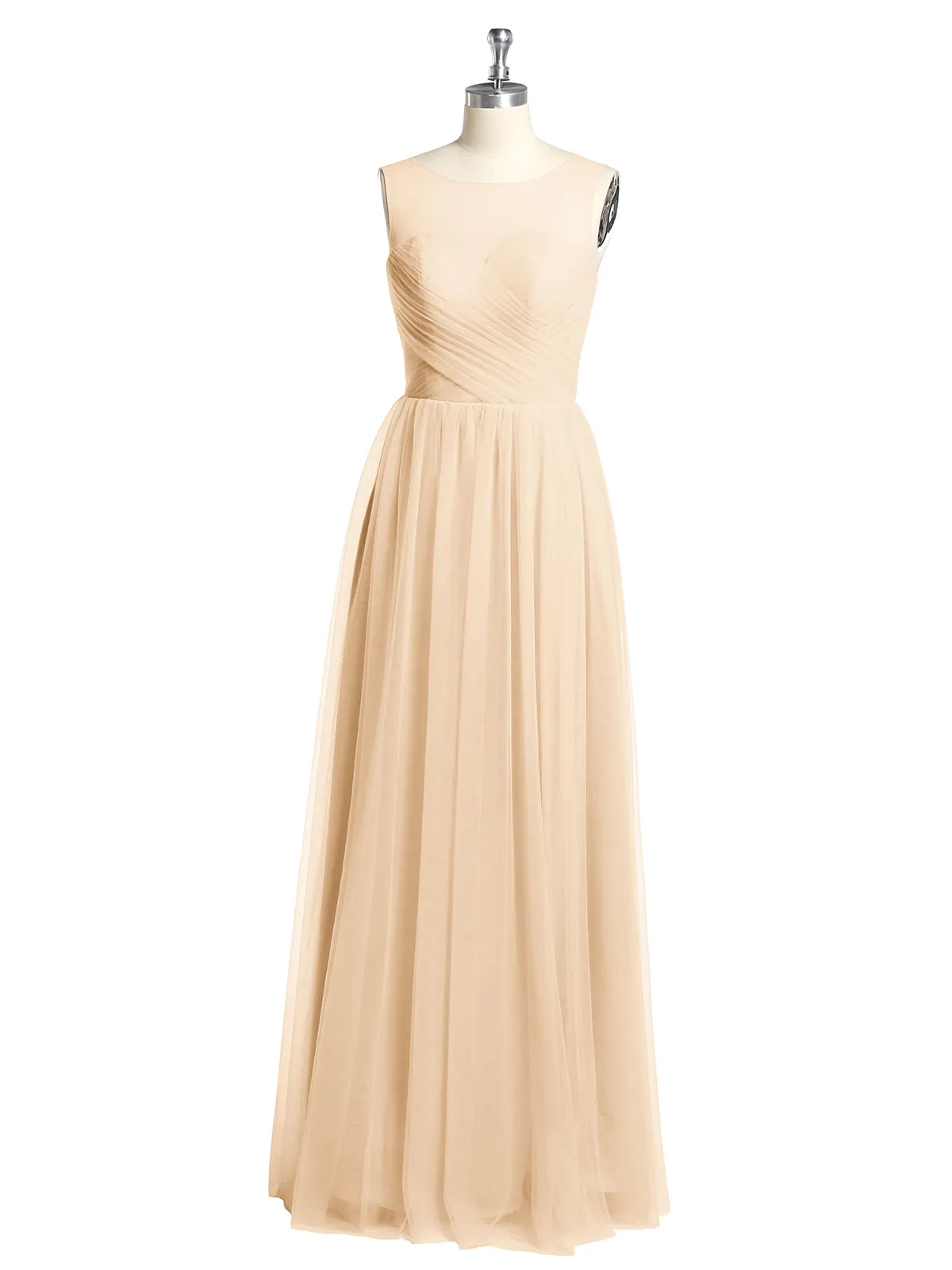 Illusion Neck Cross Tulle Bridesmaid Dresses-Peach