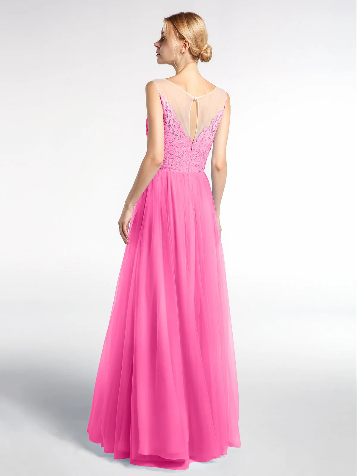 Illusion Neckline Lace and Tulle Maxi Dress-Azalea