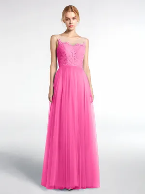 Illusion Neckline Lace and Tulle Maxi Dress-Azalea