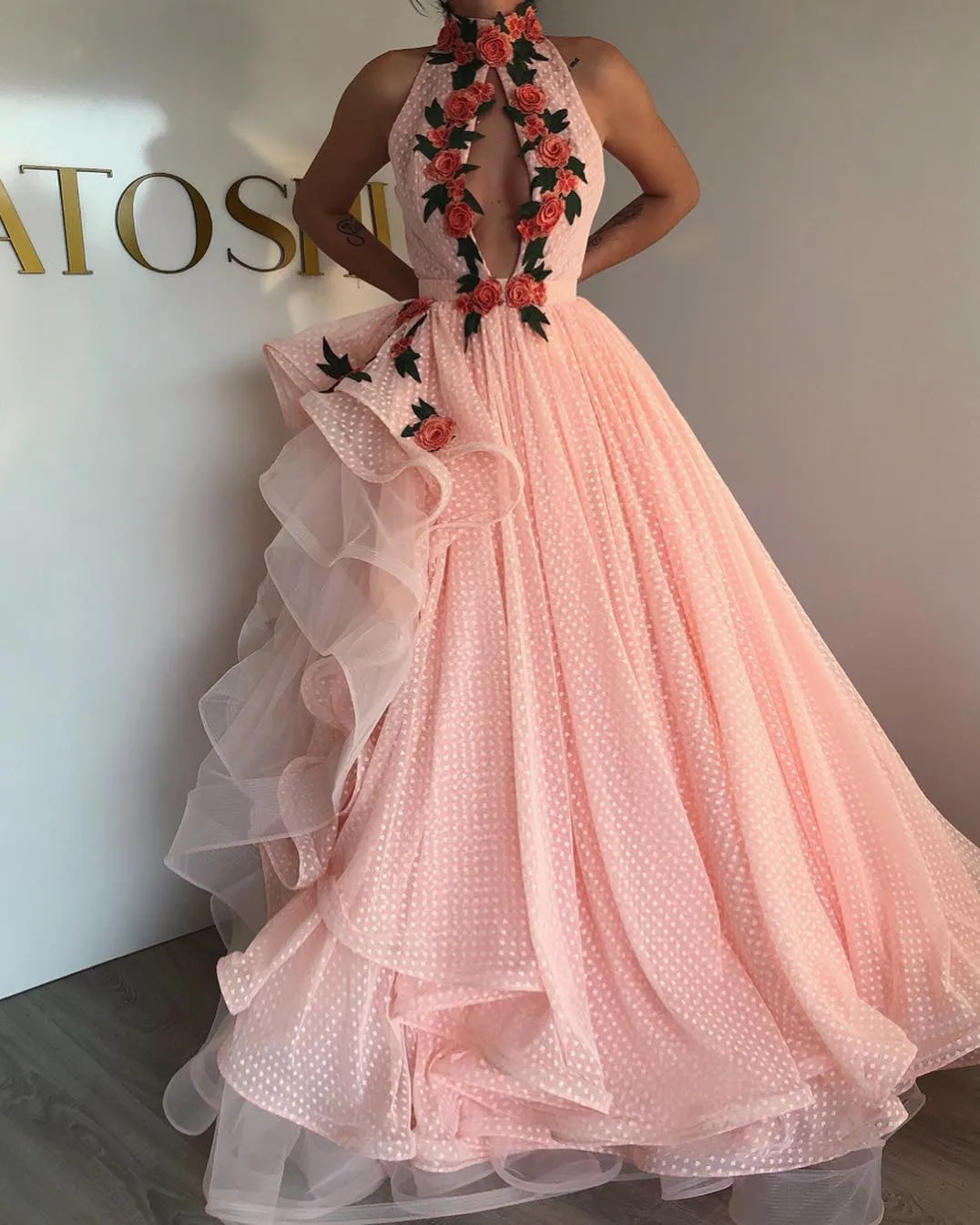 Izabella Beautiful Pink Flower    Evening Dress
