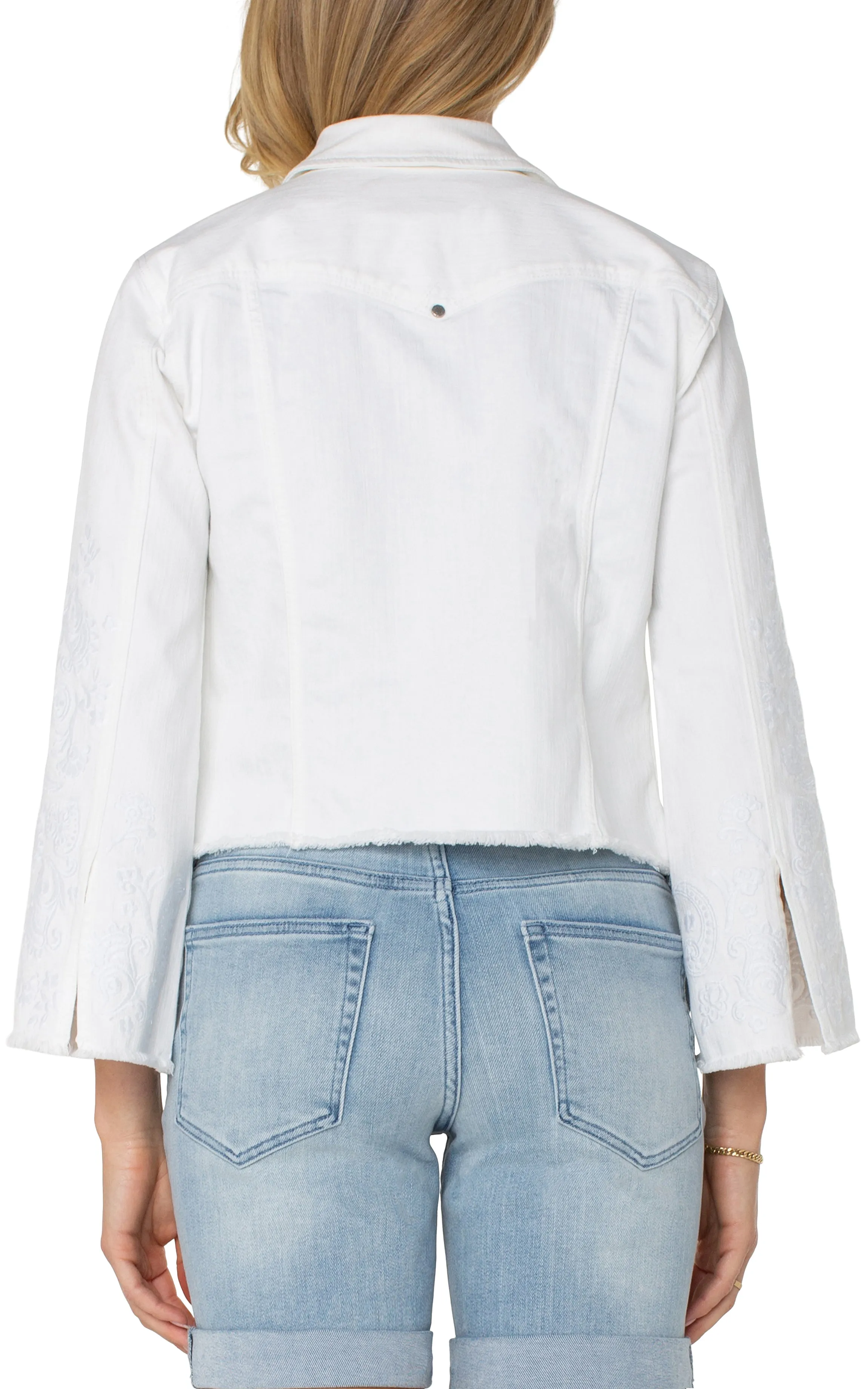 JACKET WITH FRAY HEM & PAISLEY EMBROIDERY