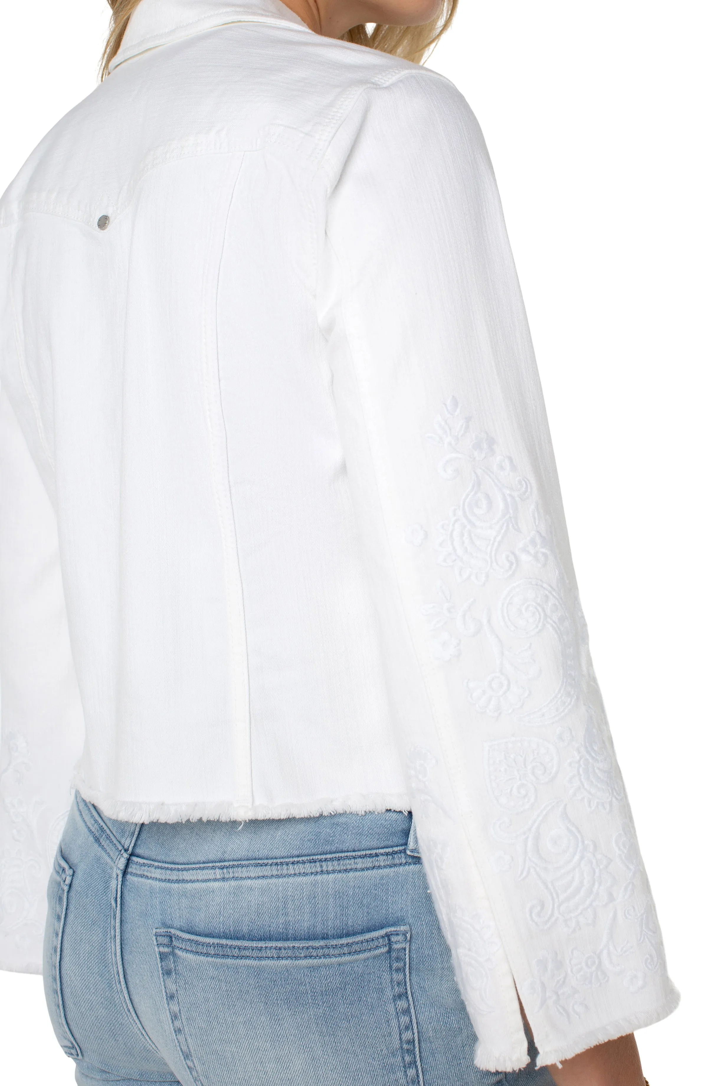 JACKET WITH FRAY HEM & PAISLEY EMBROIDERY