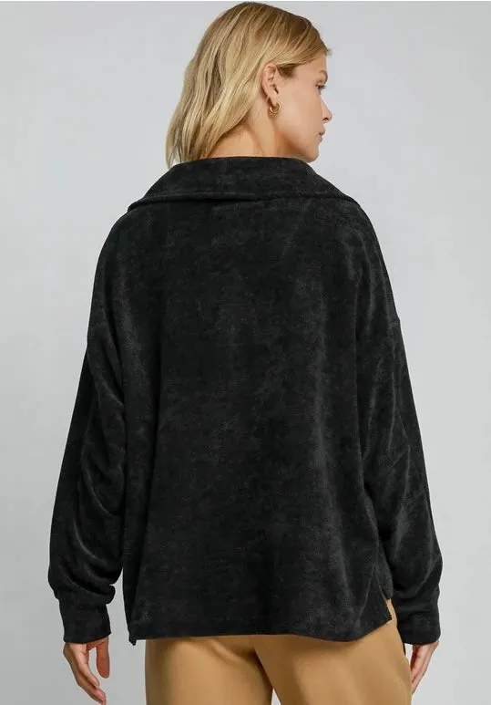 JENNY- Black chenille collared elegant sweater