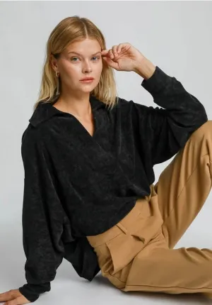 JENNY- Black chenille collared elegant sweater