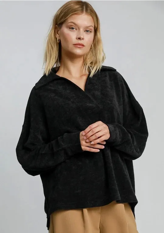JENNY- Black chenille collared elegant sweater