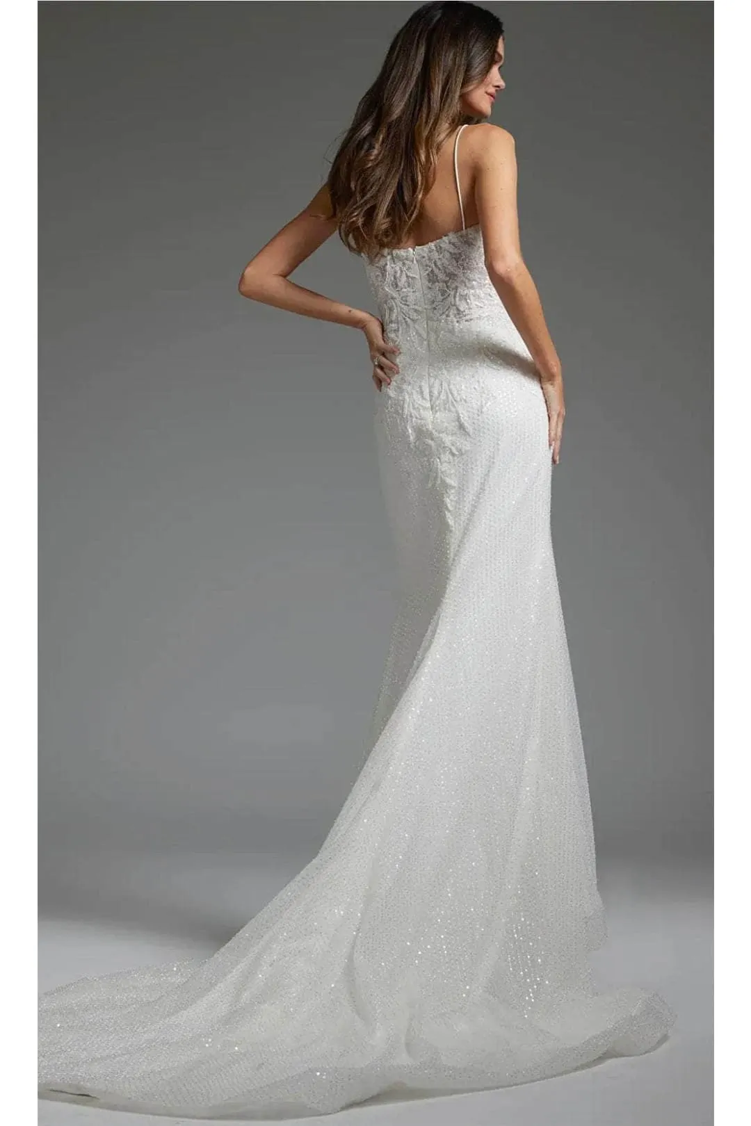 Jovani JB40639 - Plunging Bridal Gown with Beaded Appliqués