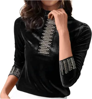 jovati Velour Long Shirt for Women Velvet Half High Neck Pullover Tops Plus Size Loose Long Sleeve T Shirts Tunic Blouse