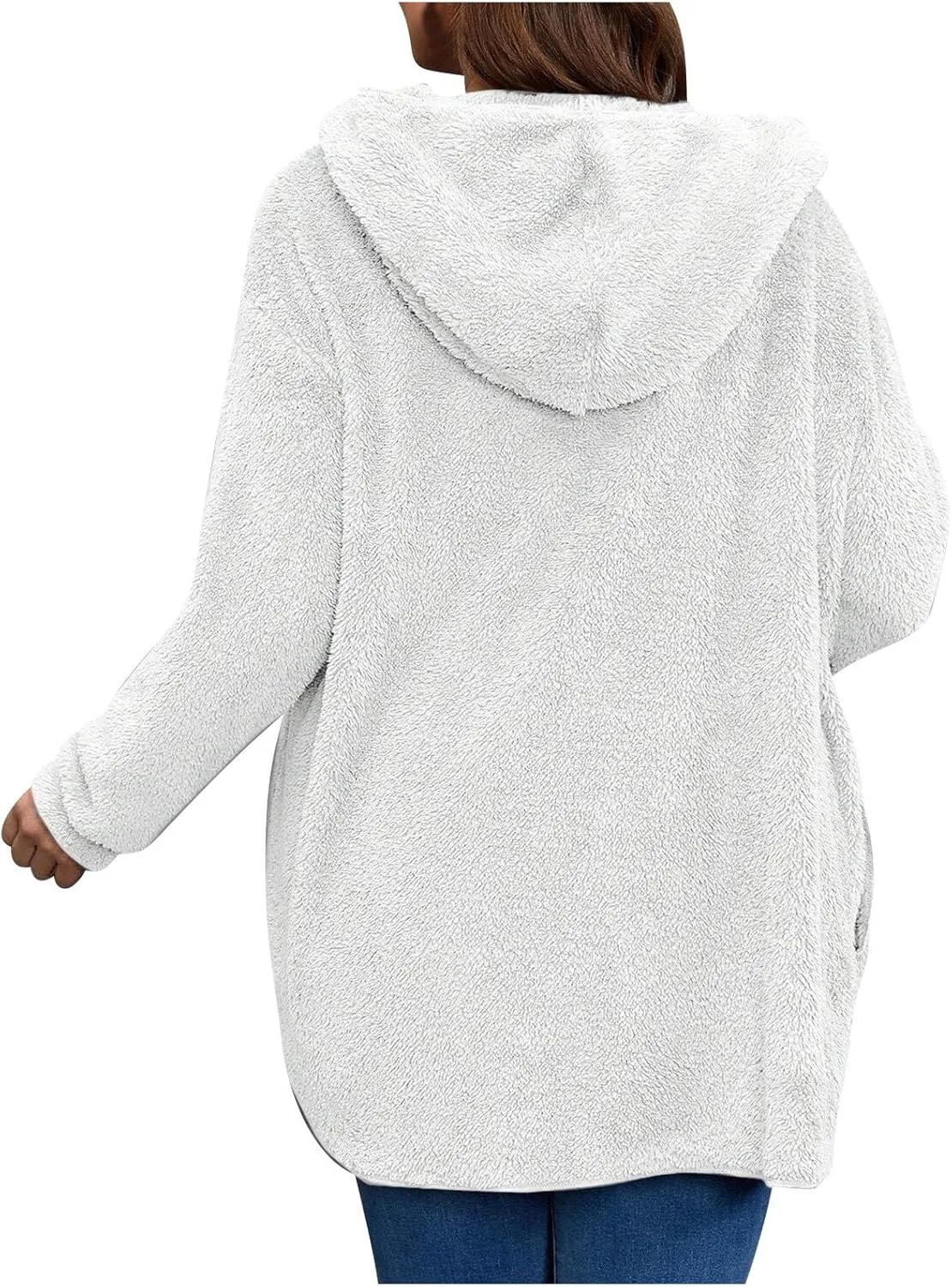 jovati Womens Winter Long Sleeve Solid Fuzzy Fleece Open Front Hooded Cardigans Jacket Coats Outerwear with Pocket 2024