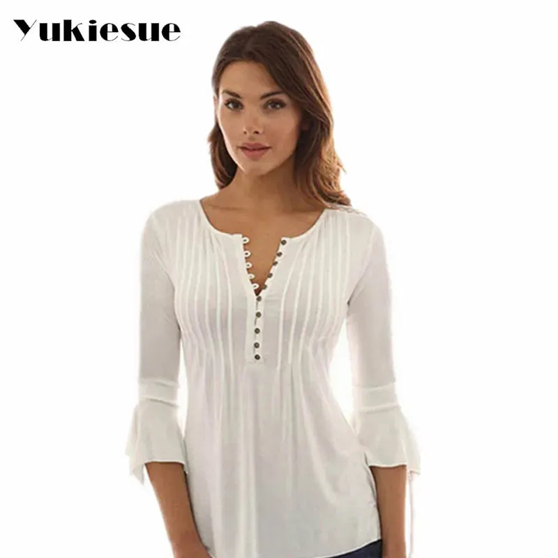 Korea Style Women Blouse, Elegant Ruffles Women Tops.