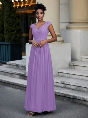 Lace and Chiffon Maxi Dress with Cap Sleeves-Tahiti Plus Size