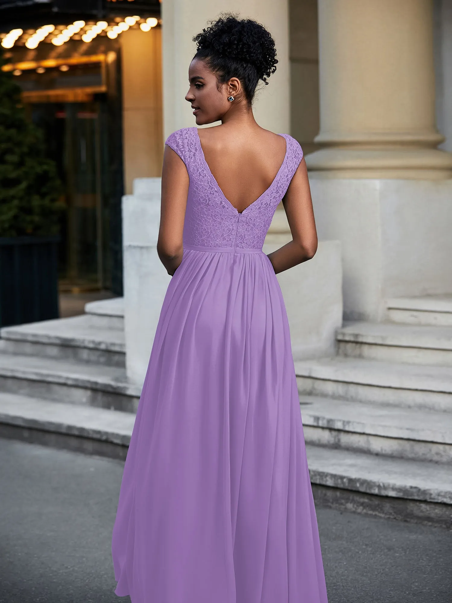 Lace and Chiffon Maxi Dress with Cap Sleeves-Tahiti Plus Size