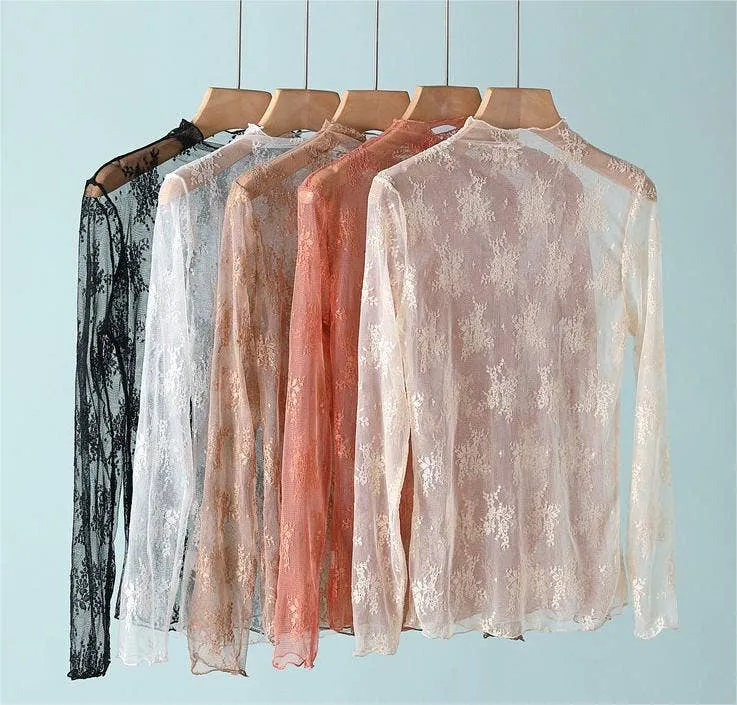 Lace Sheer Mesh Tops