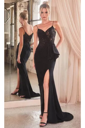 Ladivine KV1100 – Embroidered Wrap Bodice Gown