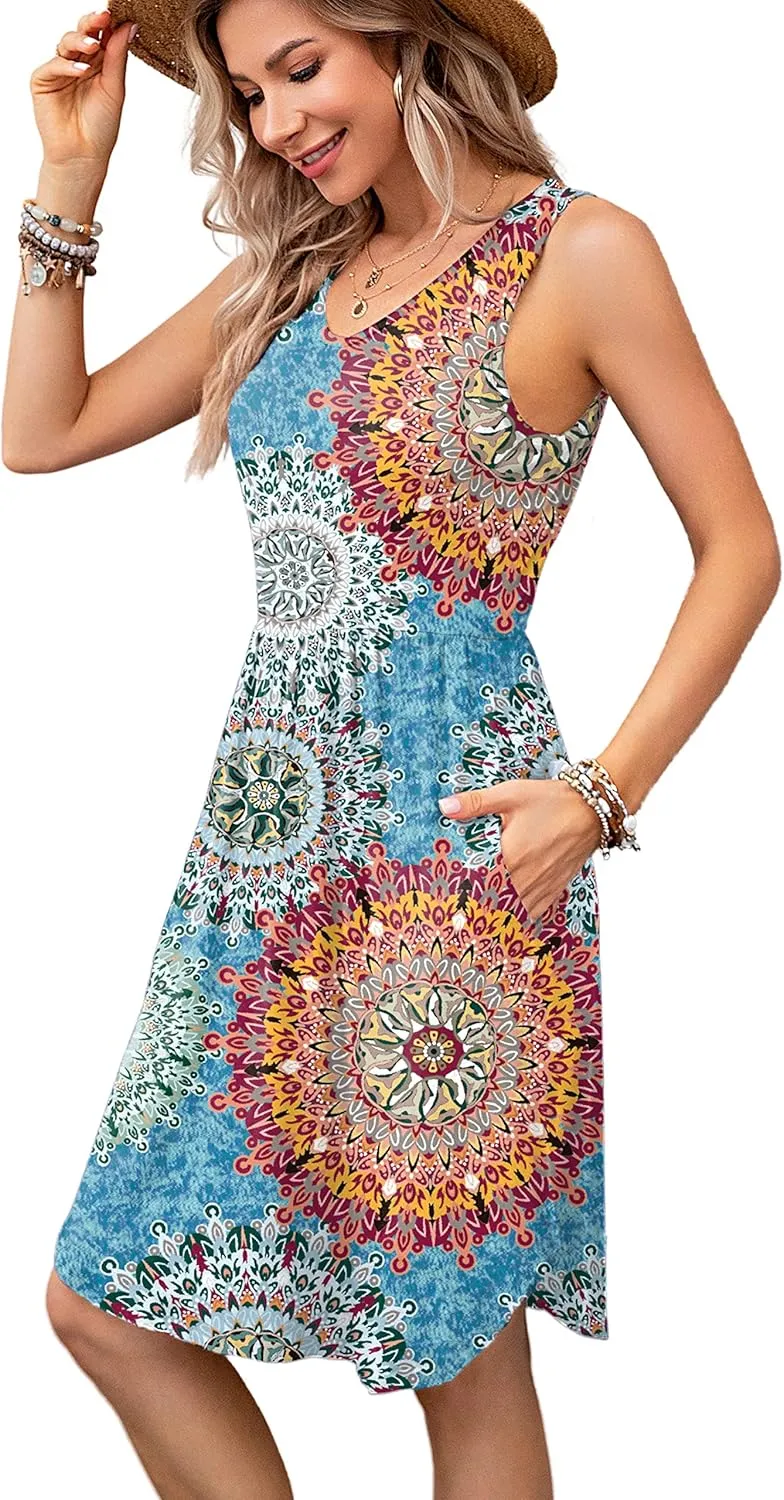 Ladlop Summer Dresses for Women 2024 Sleeveless Casual Beach Sundresses T Shirt Dress with Pockets