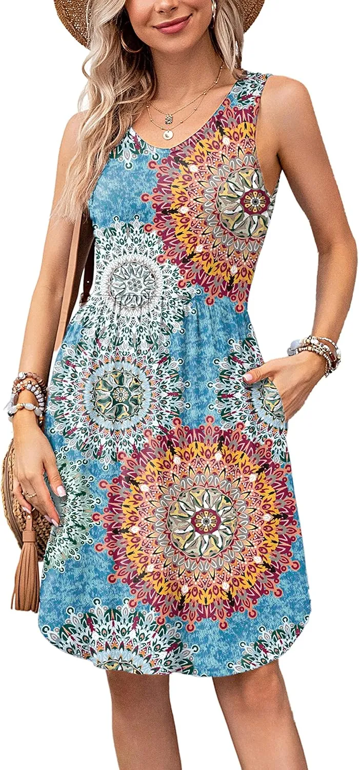 Ladlop Summer Dresses for Women 2024 Sleeveless Casual Beach Sundresses T Shirt Dress with Pockets