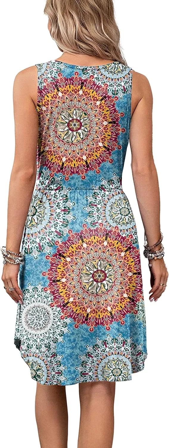 Ladlop Summer Dresses for Women 2024 Sleeveless Casual Beach Sundresses T Shirt Dress with Pockets