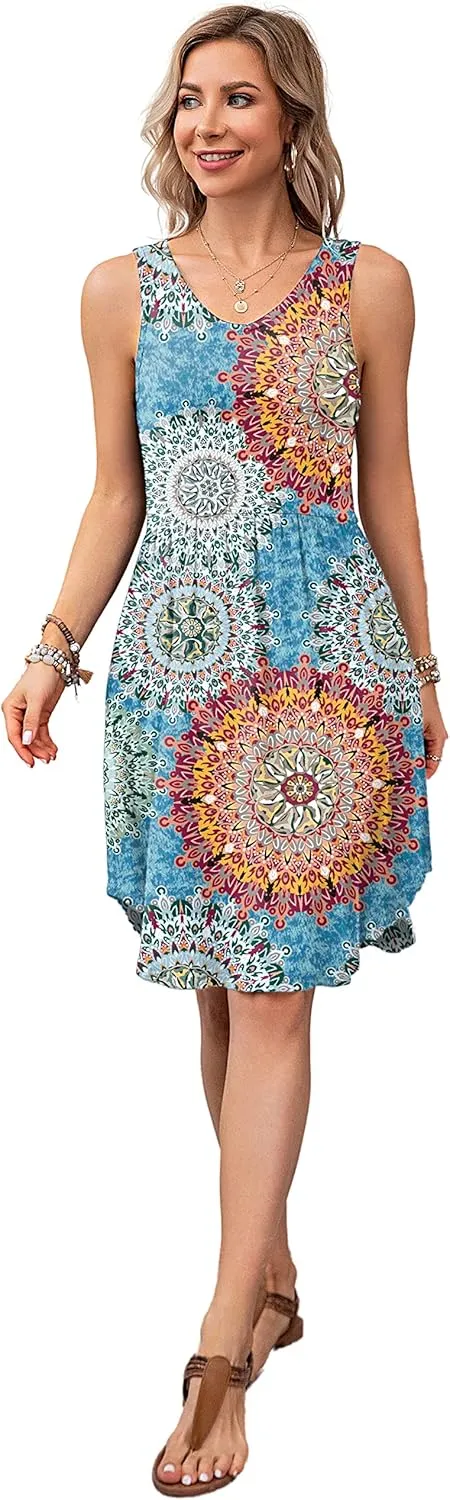 Ladlop Summer Dresses for Women 2024 Sleeveless Casual Beach Sundresses T Shirt Dress with Pockets