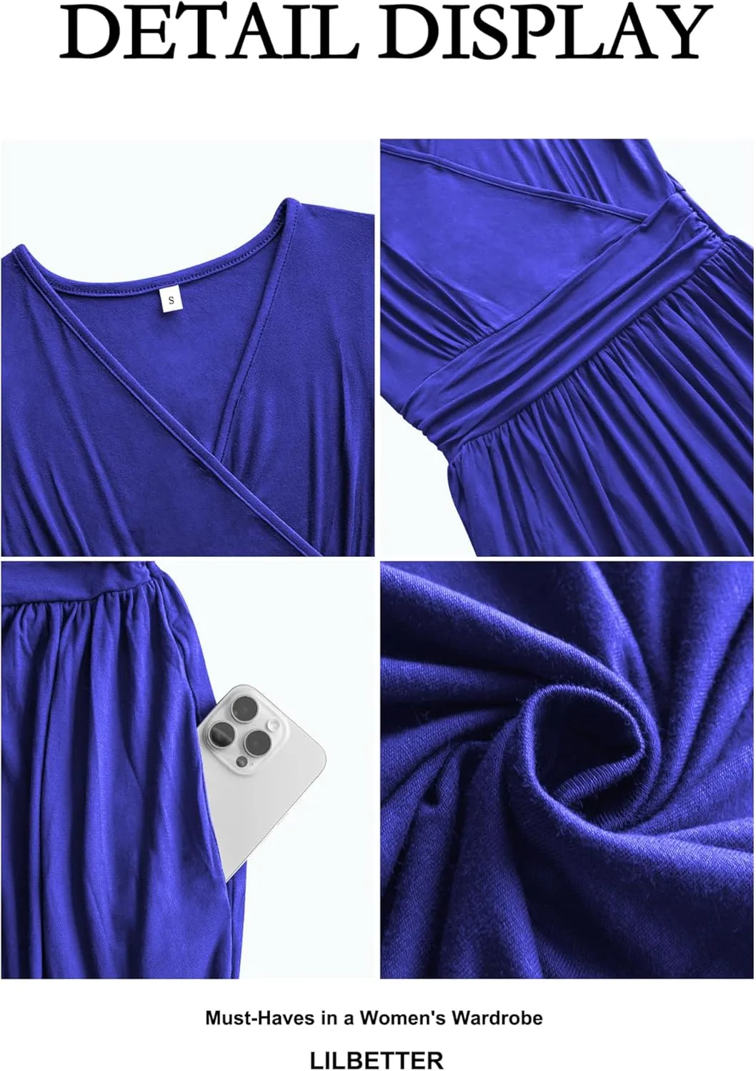 LILBETTER Women Sleeveless Deep V Neck Loose Plain Long Maxi Casual Dress