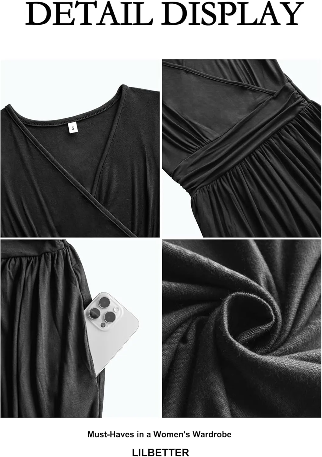LILBETTER Women Sleeveless Deep V Neck Loose Plain Long Maxi Casual Dress