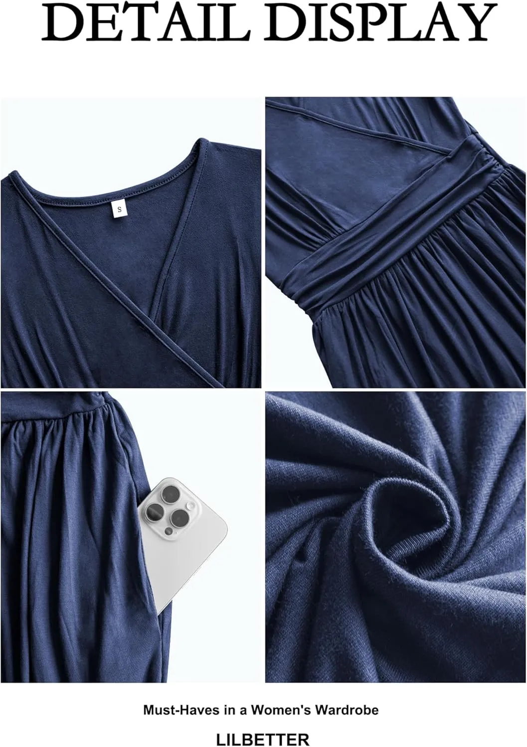 LILBETTER Women Sleeveless Deep V Neck Loose Plain Long Maxi Casual Dress