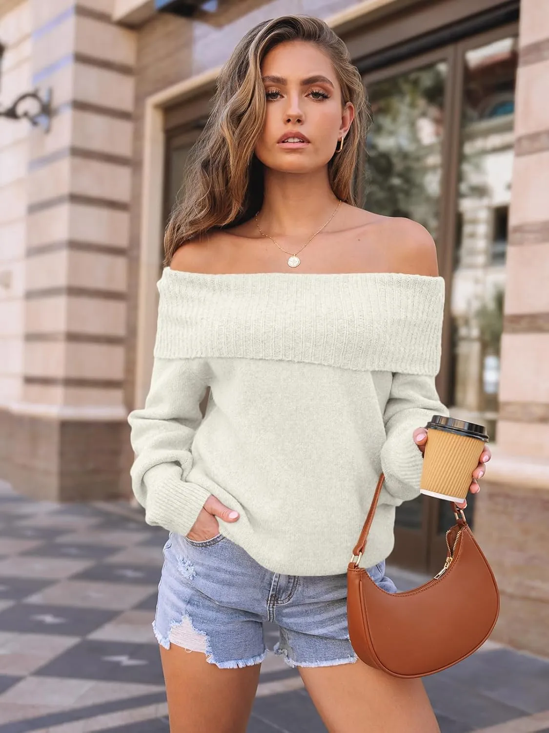 LILLUSORY Womens Off The Shoulder Sweater Oversized Batwing Sleeve Loose Pullover Sweaters Tops