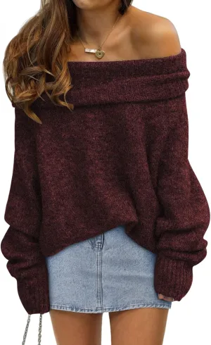 LILLUSORY Womens Off The Shoulder Sweater Oversized Batwing Sleeve Loose Pullover Sweaters Tops