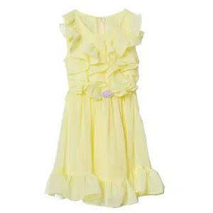 Little Girls Yellow Tiered Chiffon Ruffled Easter Dress 2-6