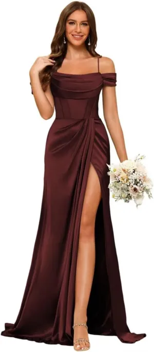 Long Bridesmaid Dresses with Silt for Wedding Spaghetti Strap Mermaid Prom Dress PU195