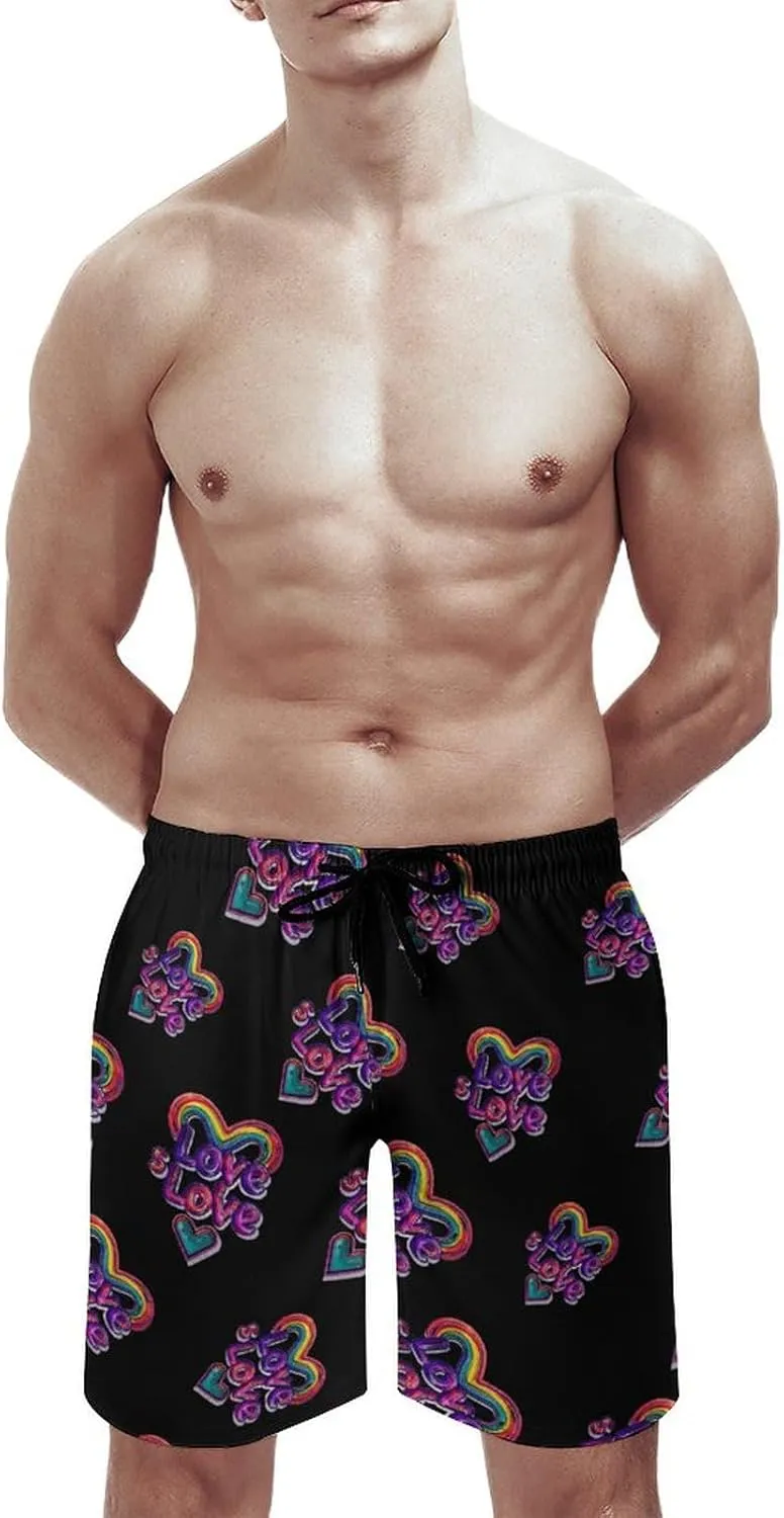 Love Is Love Gay Prideful Men's Swim Trunks Quick Dry Board Shorts Breathable Summer Beach Shorts Bathing Suits