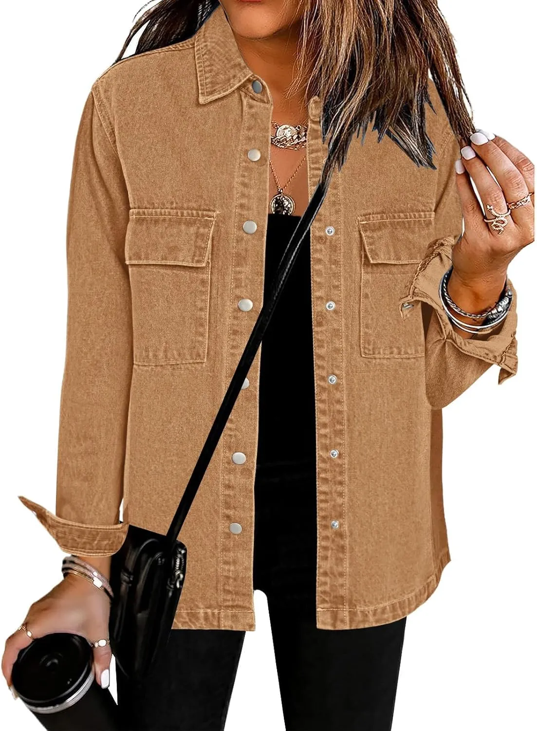 luvamia 2025 Spring Jean Jackets for Women Fashion Oversized Button Down Denim Jacket Western Shacket Jacket with Pockets