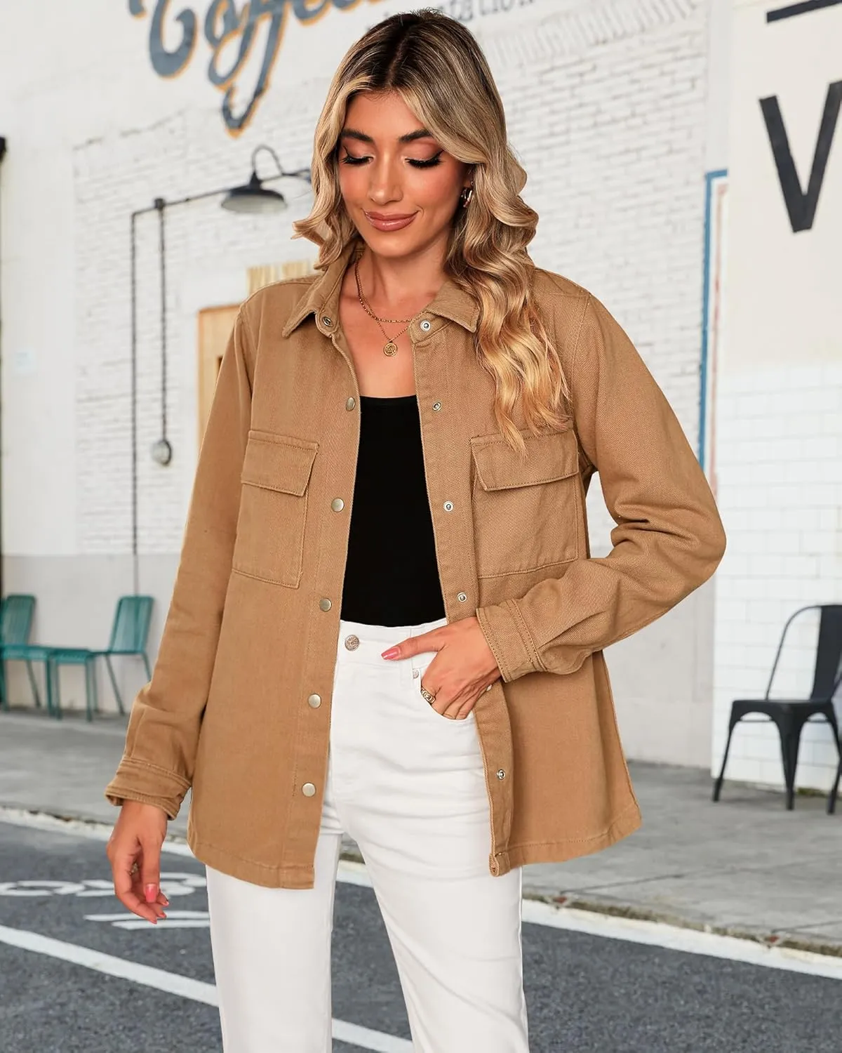 luvamia 2025 Spring Jean Jackets for Women Fashion Oversized Button Down Denim Jacket Western Shacket Jacket with Pockets