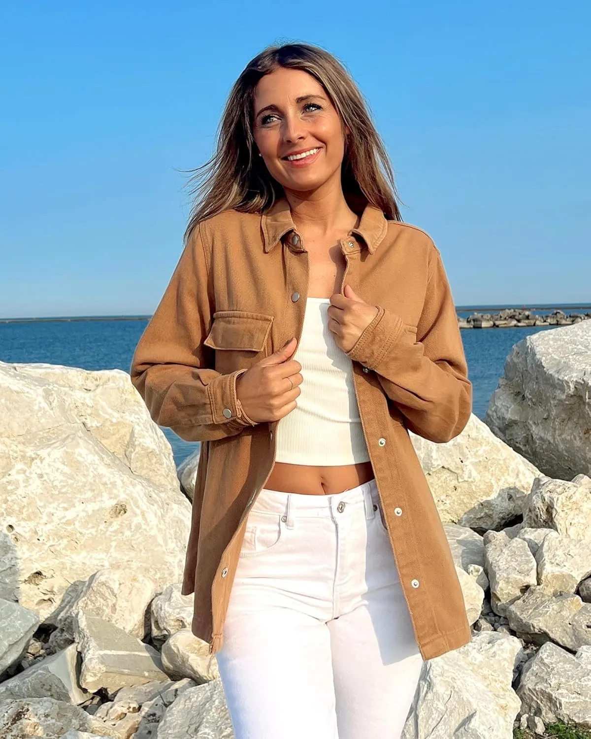 luvamia 2025 Spring Jean Jackets for Women Fashion Oversized Button Down Denim Jacket Western Shacket Jacket with Pockets