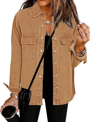 luvamia 2025 Spring Jean Jackets for Women Fashion Oversized Button Down Denim Jacket Western Shacket Jacket with Pockets