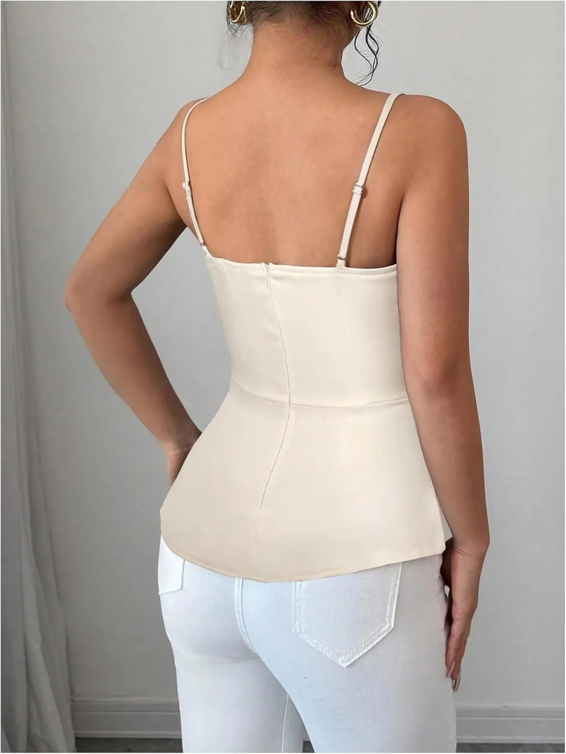 MakeMeChic Women's Elegant Sleeveless Tops Color Block Camisole Top Button Front Backless Camis Shirts