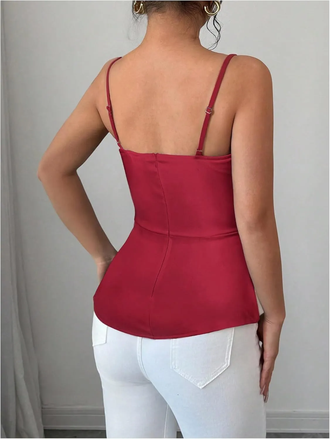 MakeMeChic Women's Elegant Sleeveless Tops Color Block Camisole Top Button Front Backless Camis Shirts