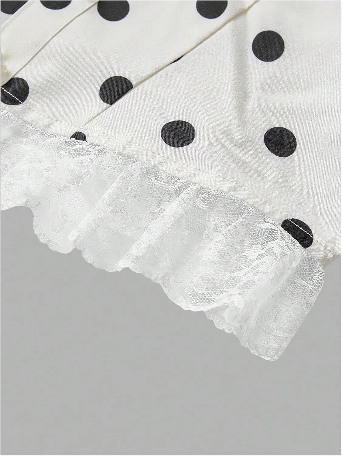 MakeMeChic Women's Polka Dots Pearl Lace Tie Shoulder Camisole Ruffle Elegant Tank Crop Tops