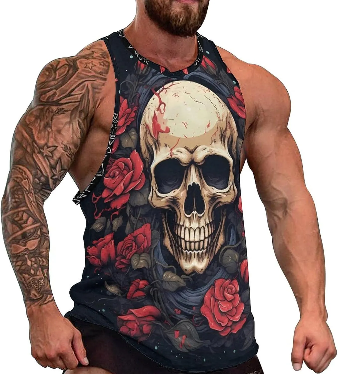 MARSVOVO Mens Tank Top Skull Muscle Summer Casual Stylish Tank Western Shirts for Men Summer Beach Quick Dry Gym Vest