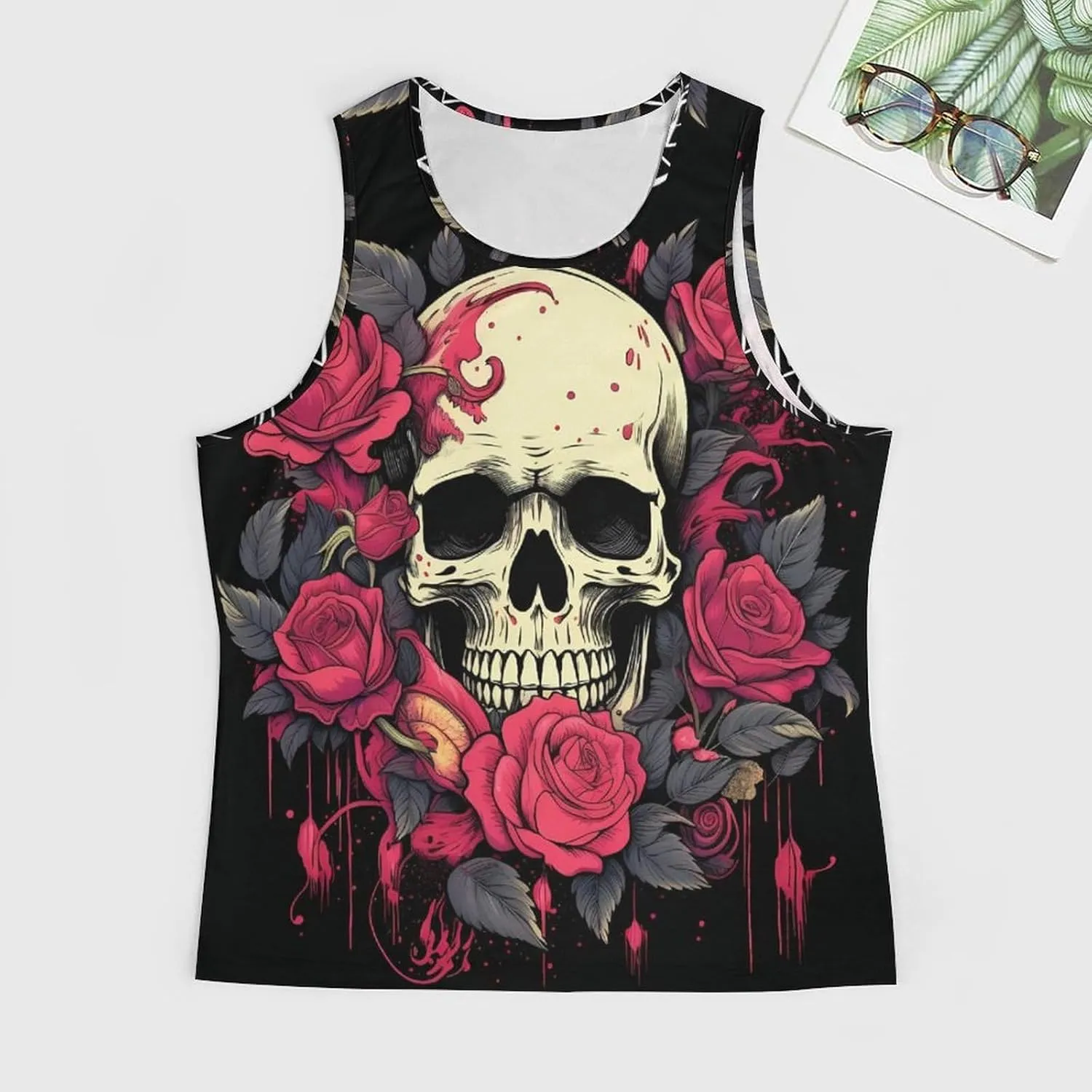 MARSVOVO Mens Tank Top Skull Muscle Summer Casual Stylish Tank Western Shirts for Men Summer Beach Quick Dry Gym Vest